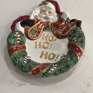 Vintage Fitz & Floyd Santa w/Wreath Canapé Plate